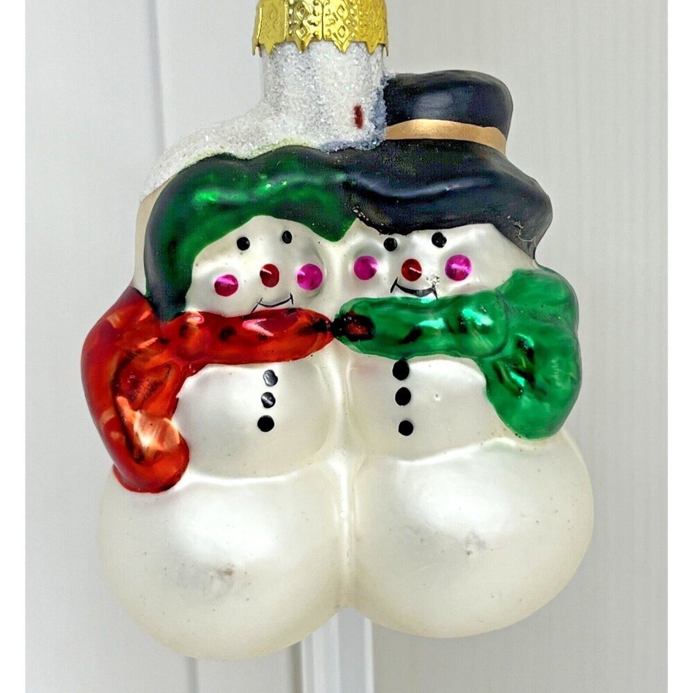 Vintage Blown Glass MR. &‎ MRS. FROSTY SNOWMAN CHRISTMAS ORNAMENT